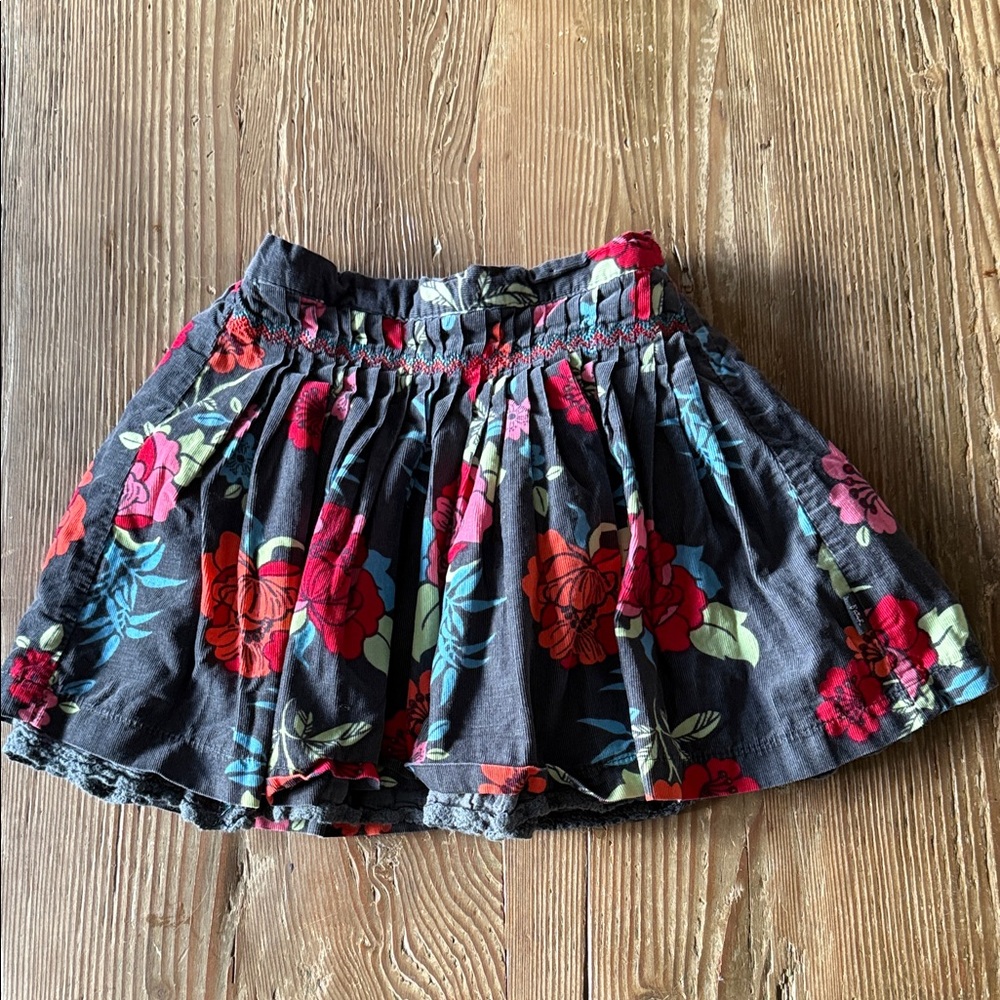 Pumpkin Patch corduroy Floral Skirt - Gray and Red